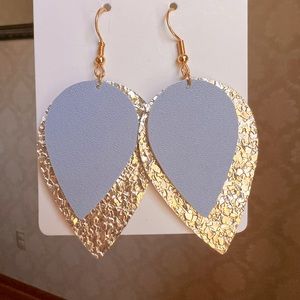 💎Buy 2 Save 10% 💎 Faux leather earrings gold and dusty blue handmade